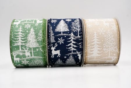 Nordic Forest Reindeer Christmas Wired Ribbon - Nordic Forest Reindeer Christmas Wired Ribbon
